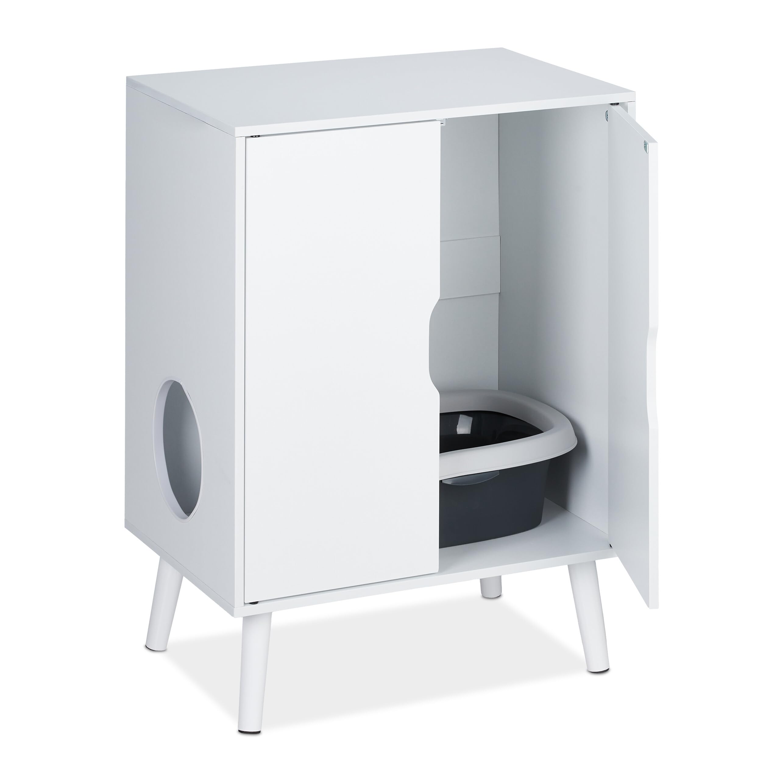 Relaxdays Mueble para Arenero de Gatos, 2 Puertas, Armarios para Caja de Arena, con Entrada Lateral, 77x58x40 cm, Blanco