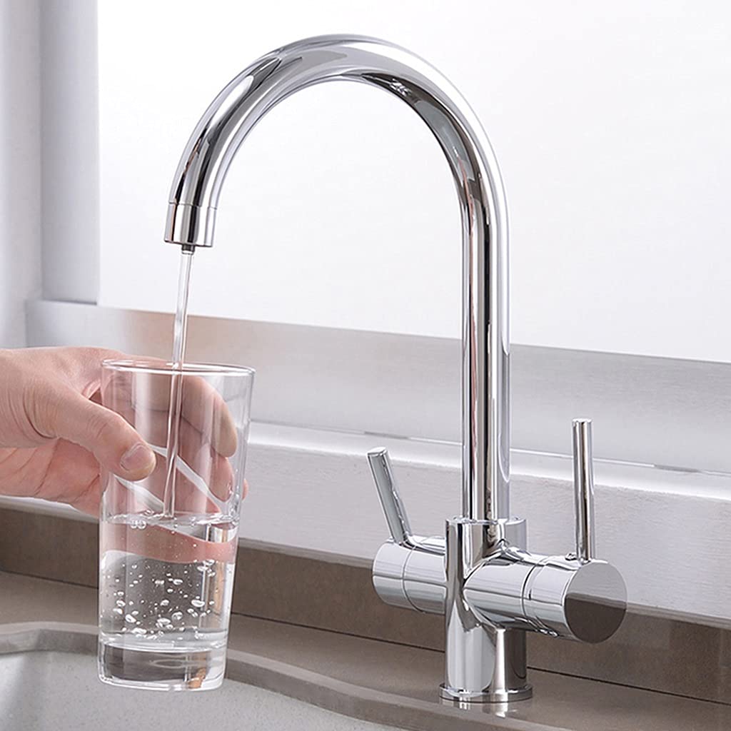 ZQFHSX Kitchen Sink Faucet for Bar Farmhouse Commercial, Filter Faucet, Hot Cold Water Mixer Crane, Pure Faucets, Deck Mounted Tap(Chrome Finished)