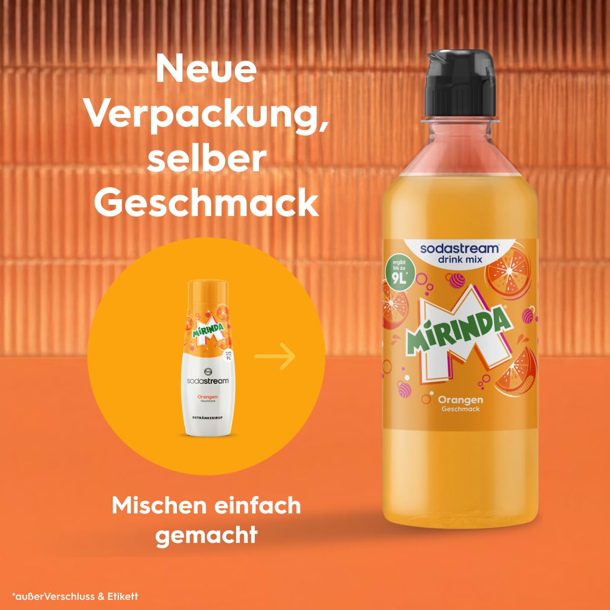 Sodastream drink mix Mirinda – Sirup für gesprudeltes & stilles Wasser, 4er Pack (4 x 440 ml), ergibt bis zu 9L Fertiggetränk