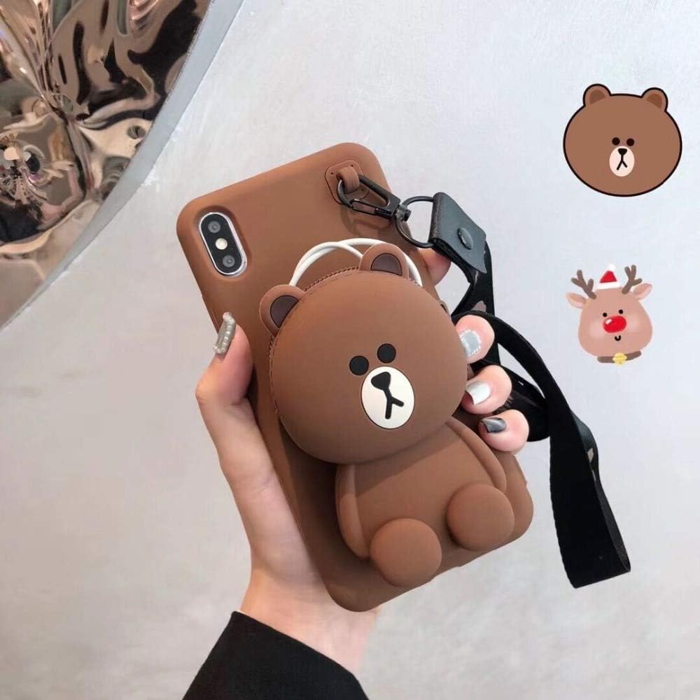Twinlight Cute 3D Cartoon Cony Sally Bear Rabbit Chicken Phone Case for iPhone 7 8 Plus X XS XR XS max Soft Silicone Cover (Brown, for iPhone XR)