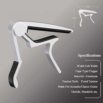 Guitar Capo, Capo for Acoustic Guitar 6 String and 12 String, with Pick Holder and 5 Picks, Metal Capo for Ukulele, Mandolin, Banjo, and other String Instruments (Silver)