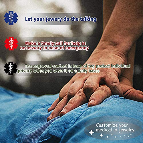 Munstery Custom Medical Alert ID Necklace with Free Engraving for Men Women, Personalized 316L Stainless Steel Identification Emergency Dog Tag Necklace Medial Alert Jewelry