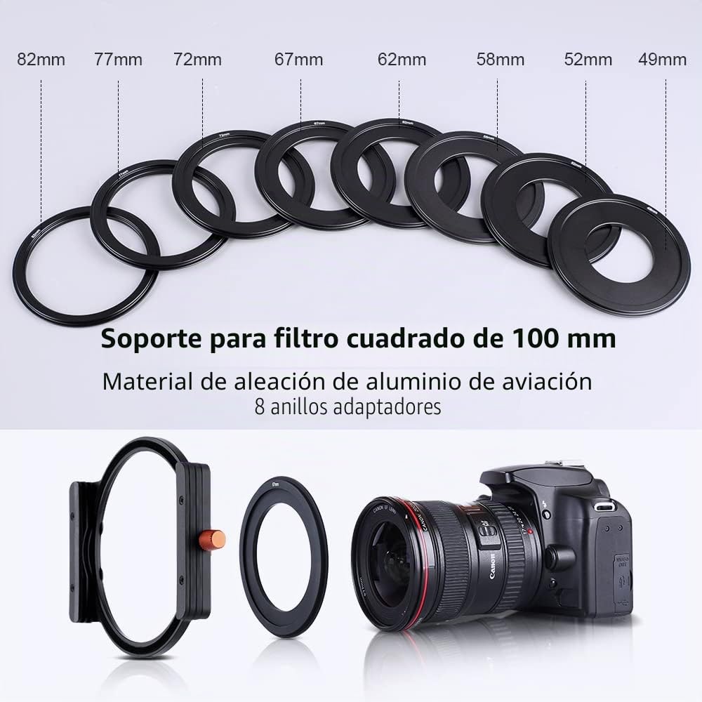 K&F CONCEPT Nano-X Portafiltro de Metal para Nano-X Filtro Cuadrado Soporte de Filtro con 8 Anillos Adaptadores para Nano-X Filtros