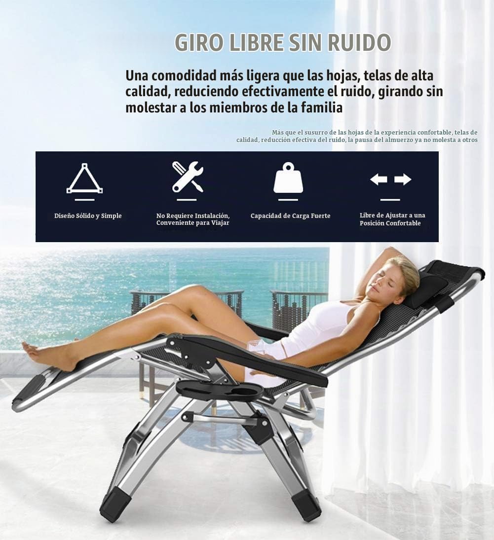Sillas de jardín en el Patio Reclinables para Personas Pesadas Cero Gravedad Jardín al Aire Libre Cubierta de Playa Soporte para tumbonas 200 kg (Color : Silver)