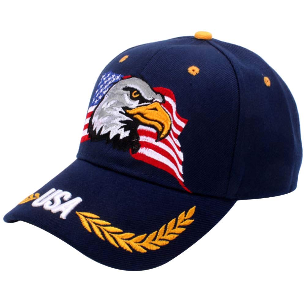 Kangqifen Men's Navy Blue Camouflage Usa Eagle Wheat Ears Embroidered Baseball Cap Hats For Wo(Navy Blue)