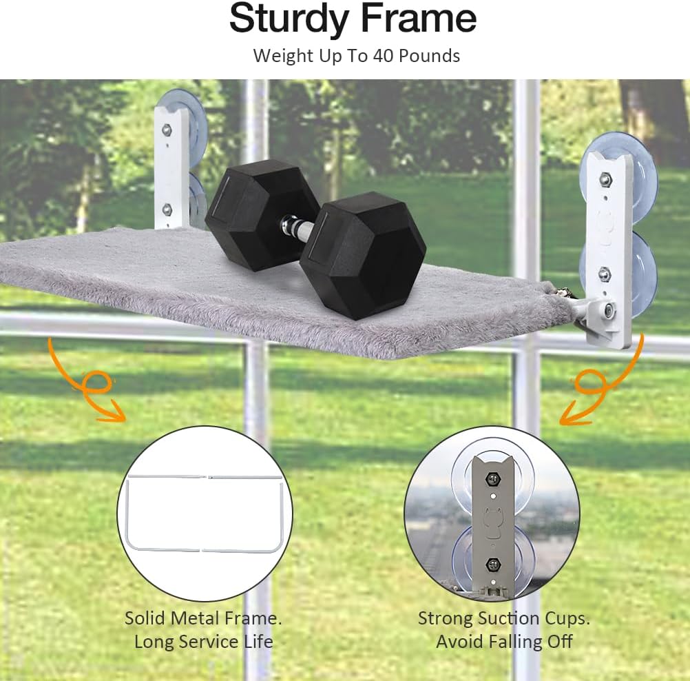 review Lcybem Cat Window Perch - Foldable Cat Hammock Window Bed for Cats with 4 Strong Suction Cups, Cordless Sturdy Metal Frame Cat Perch for Large Cats, Reversible Two Covers Easy to Assemble (Large)