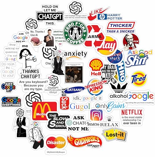 Image of LERITO Funny Brand Meme Sticker Pack, 50 Pcs, Multicolour, Waterproof Vinyl, for Laptop, Journal, Guitar, Mobile Phone