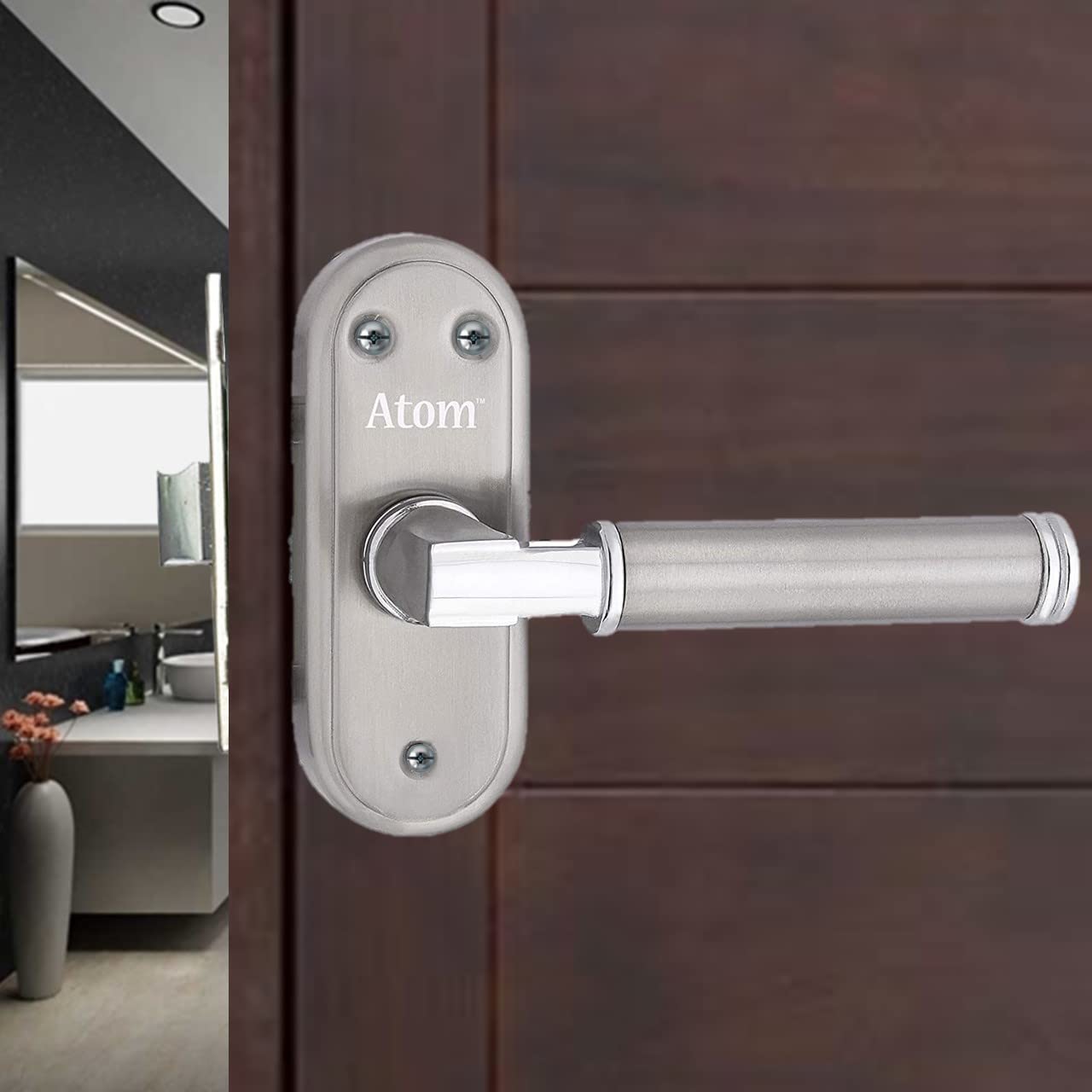 Atom Stainless Steel Bathroom Door Lock, Mortise Door Handle with Baby Latch Lock, Silver Satin Finish, Keyless, Bathroom Lockset for Door, Balcony Toilet Washroom, Skoda-Bl (B06X19SM2W) Amazon Price History, Amazon Price Tracker