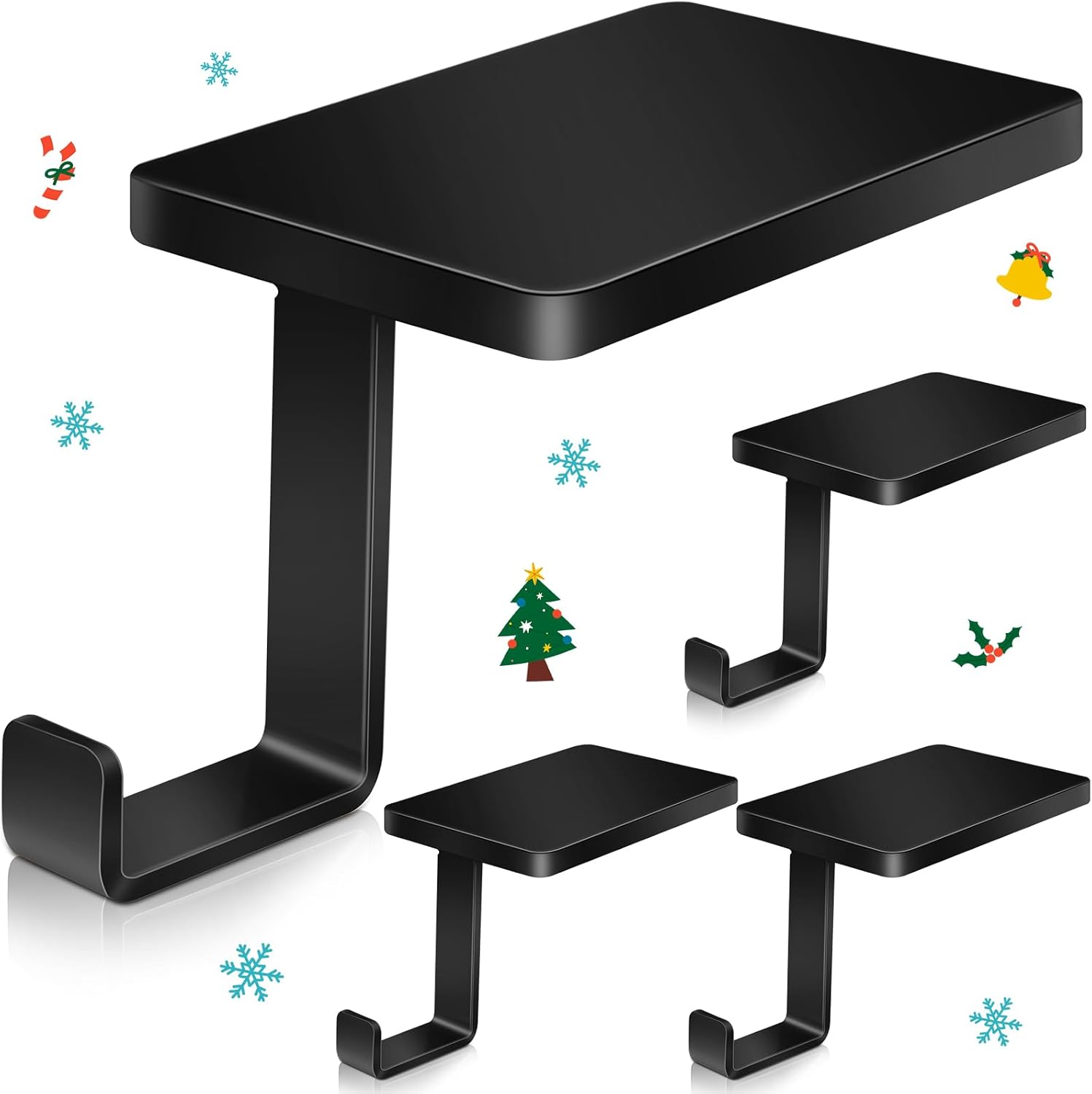 Zhengmy 4 Pack Christmas Stocking Holder for Mantel Fireplace Metal Stocking Hangers Hanging Hooks Heavy Duty Weighted Stock Holder Bases for Xmas Shelf Fireplace Stair Decor(Black)