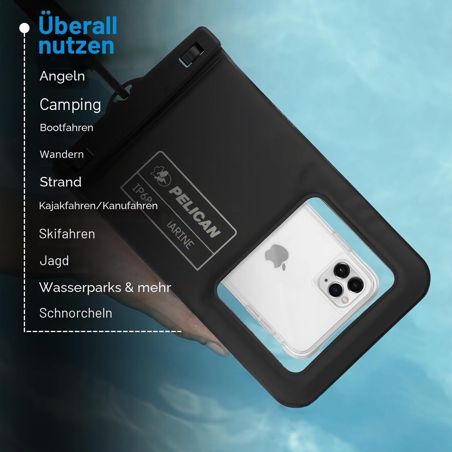 Pelican Marine 2 Pack - IP68 wasserdichte Handytasche/Hülle (XL-Größe) - Schwimmende wasserdichte Handyhülle - für iPhone 15 Pro Max / 14 Pro Max / 13 Pro Max / 12 / S23 Ultra/Pixel 7 - Stealth Black