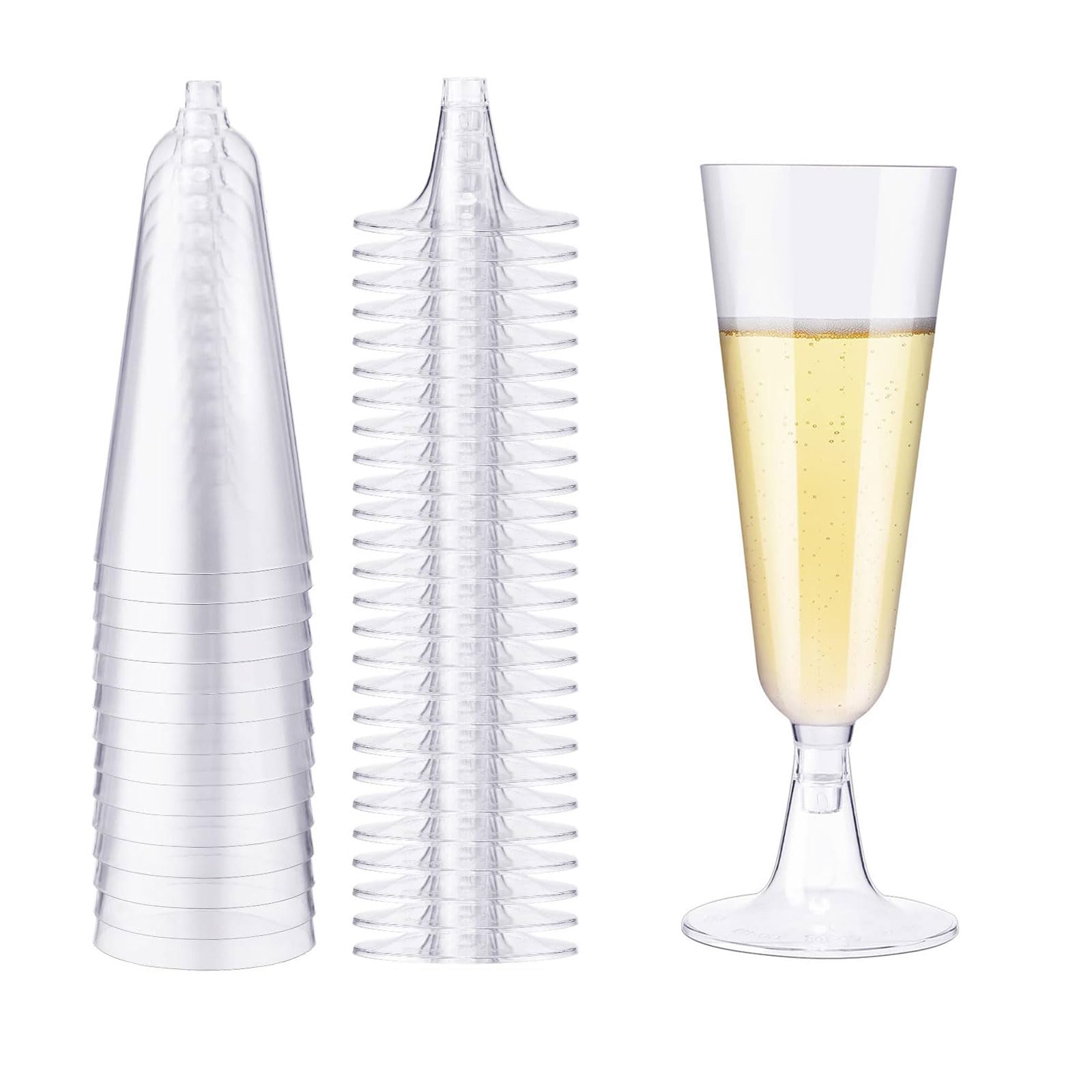 50 Pack 150ml Plastic Champagne Flutes - BPA Free Reusable Glasses for Weddings, Christmas & Thanksgiving Parties (Clear