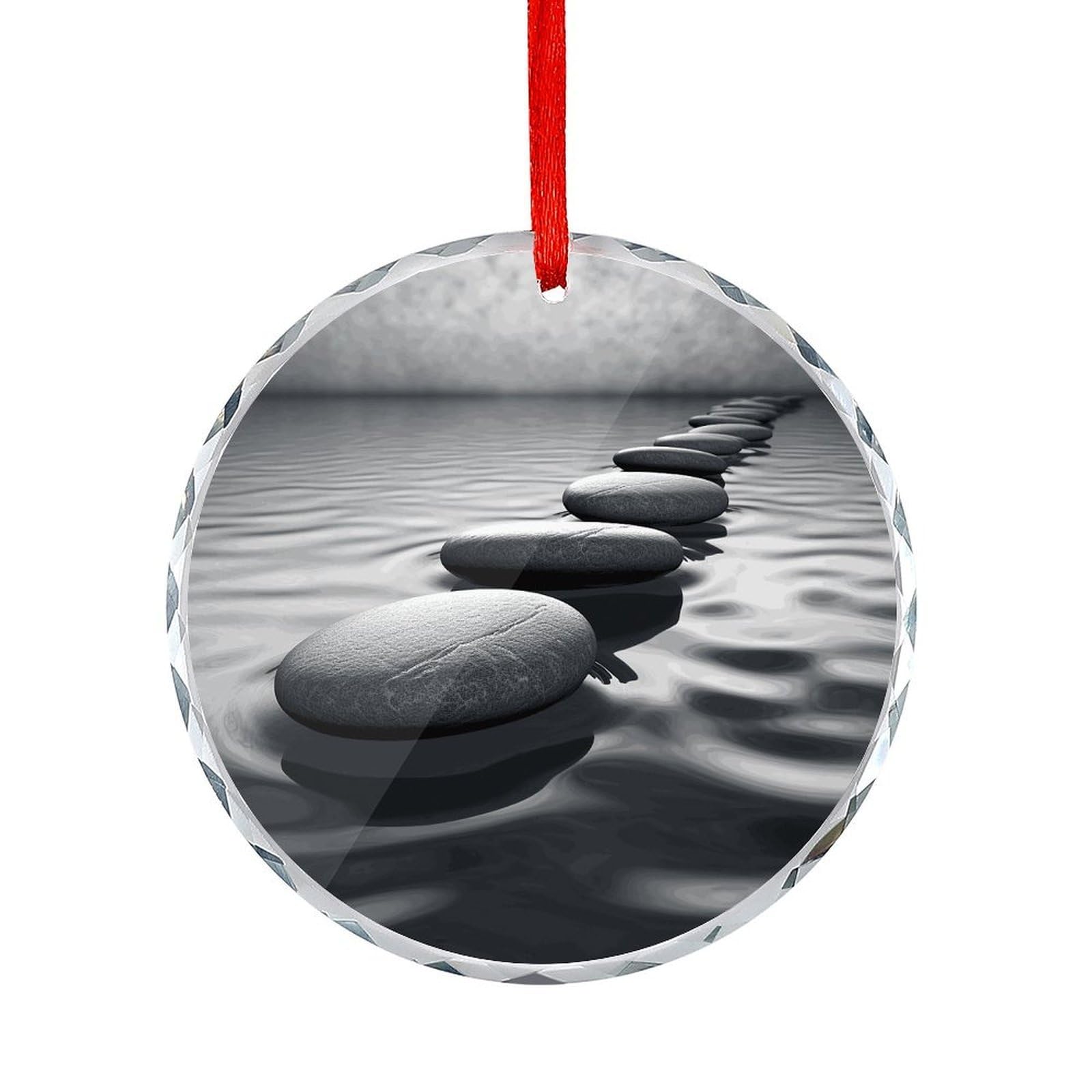Btcowzrv Style Grey Zen Stones Picture Round Ornament Hanging Pendant Decor
