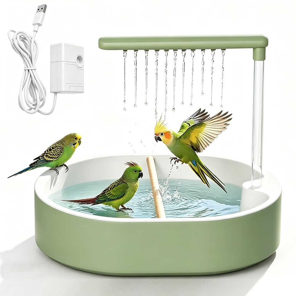 Automatische Vogel Dusche mit Zirkulationshahn, Vogelbad für Käfig, Teichbrunnen, Wassersystem für Nymphensittiche & Unzertrennliche, Vogelfreundliches Badezubehör (Oval)