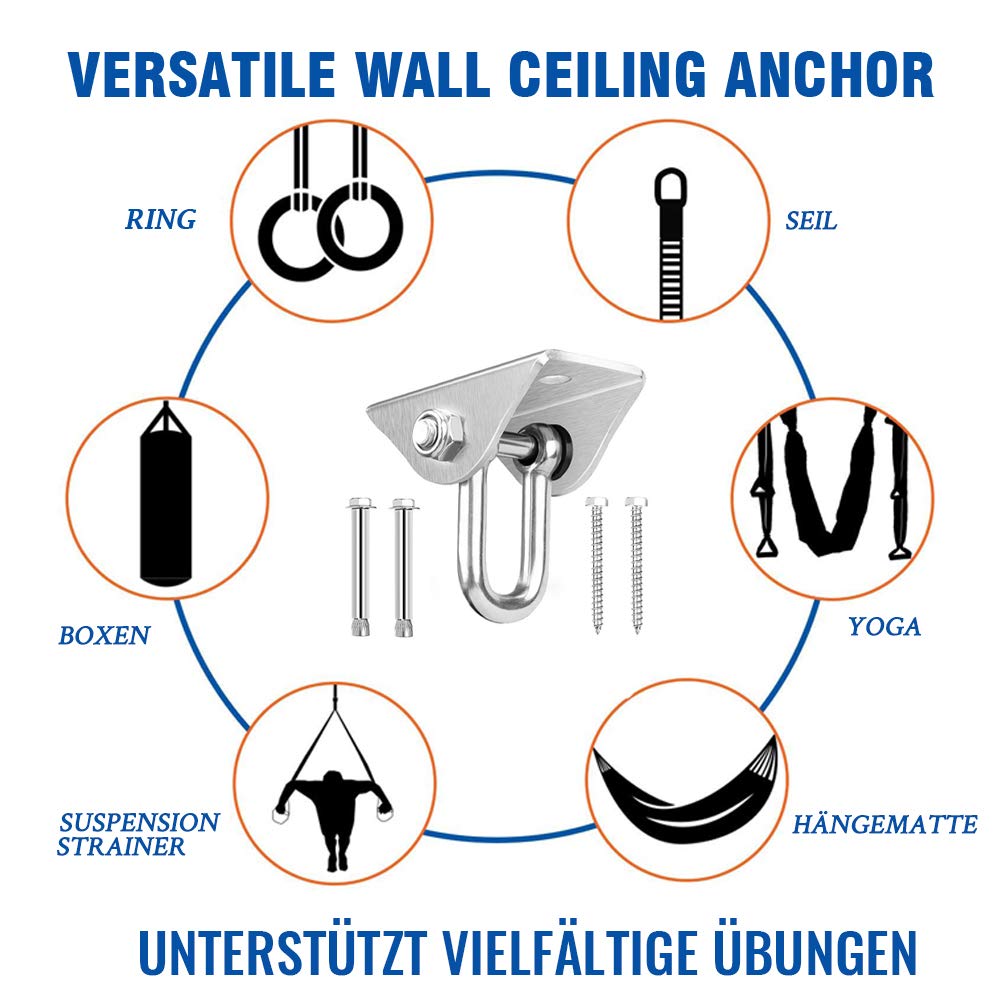 GothicBride Crochet Plafond 450kg Avec Ressort Acier Inox - Fixation Chaise Suspendue, Hamac, Yoga, Sac De Boxe - Rotation 360°