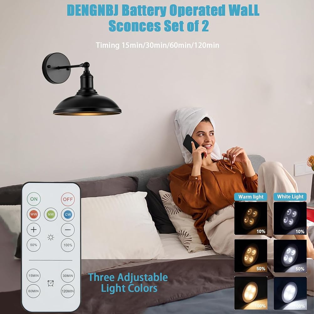 AoLa Vintage bezprzewodowa lampa ścienna do wnętrz Regulowane ramię obrotowe Kinkiet bez podłączenia do prądu LED z funkcją ściemniania, pilotem i timerem Lampa ścienna do czytania,1 Stück