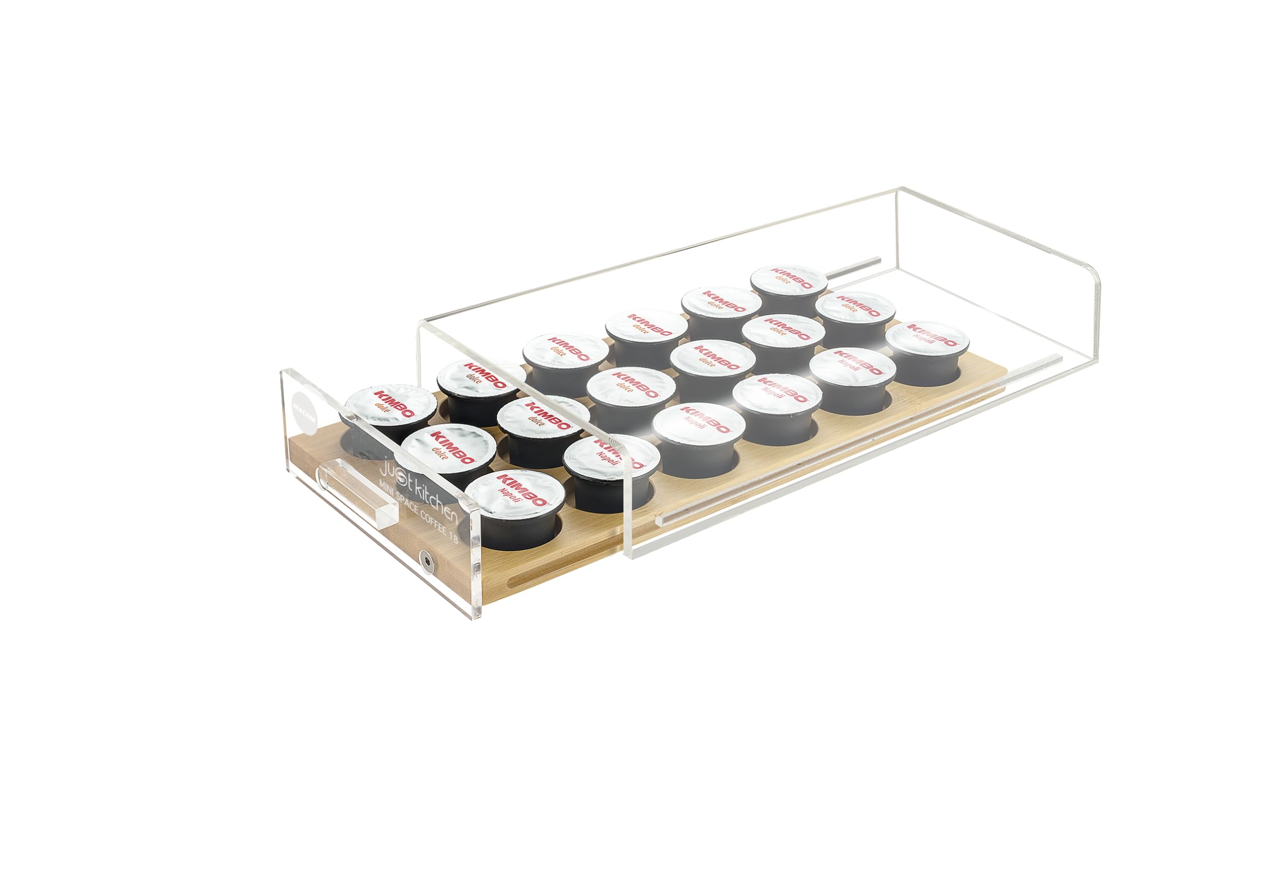 MACOM Dispenser Portacapsule Universale per Macchine Caffè, 18 capsule, cassetto in bambù, Just Kitchen 836 Mini Space Coffee