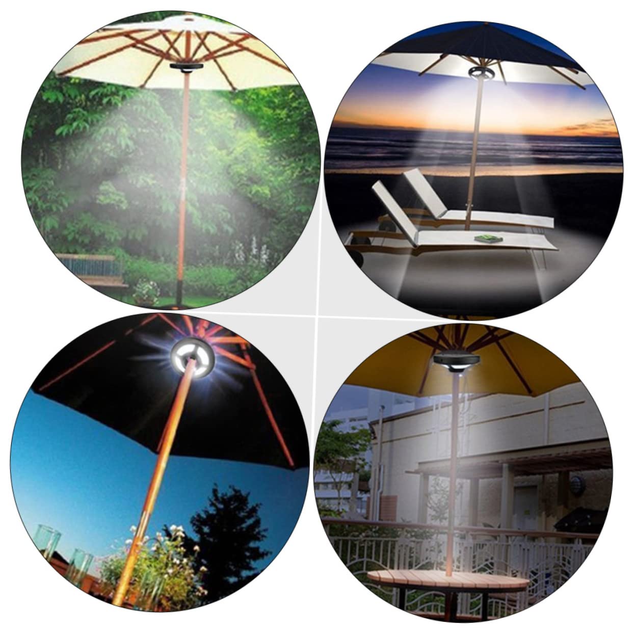 WOONEKY Lampada da Campeggio Multifunzionale per Ombrellone Nero in Abs, Luce LED per Attività Notturne Sicure e Luci da Esterno per Campeggio e Casa