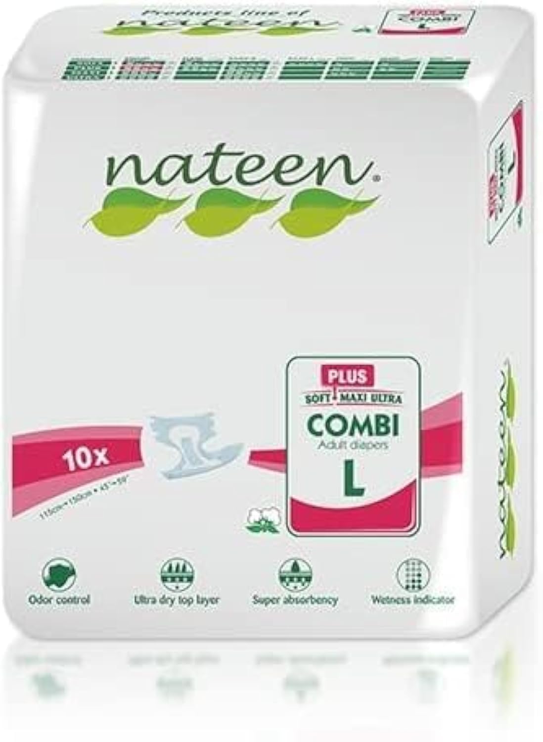 Nateen - Adult Nappy - 40 Large Day Plus Nappies - Disposable Underwear for Men & Women - Discreet Incontinence Nappy - 2850ml Absorbency