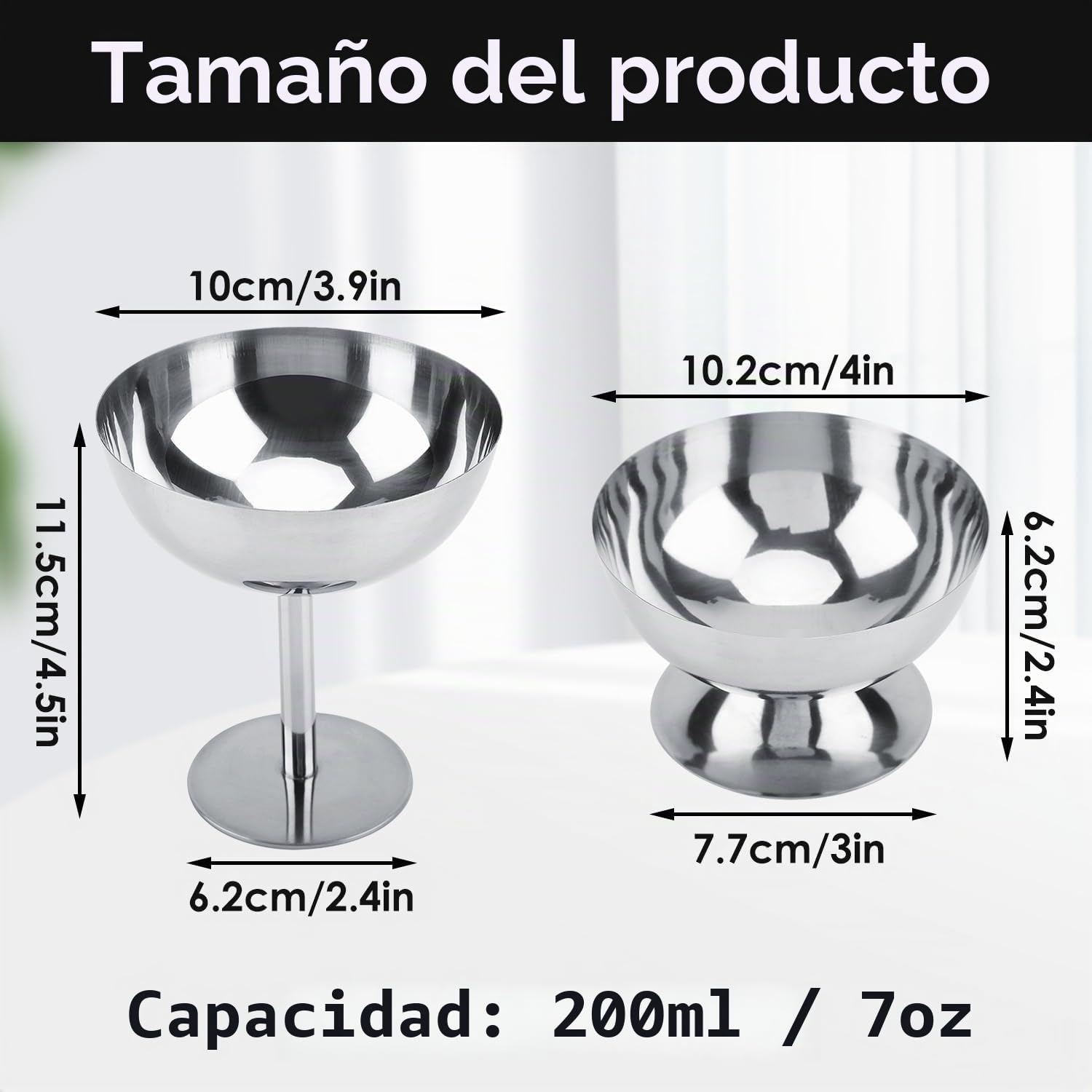 Copa de Helado, 4 Piezas Taza de Helado Tazón de Acero Inoxidable para Helados Cuencos Mini Tazas de Yogur con Patas Redondas Tazas Pudín Metal Reutilizable para Postre Sundae Frutas