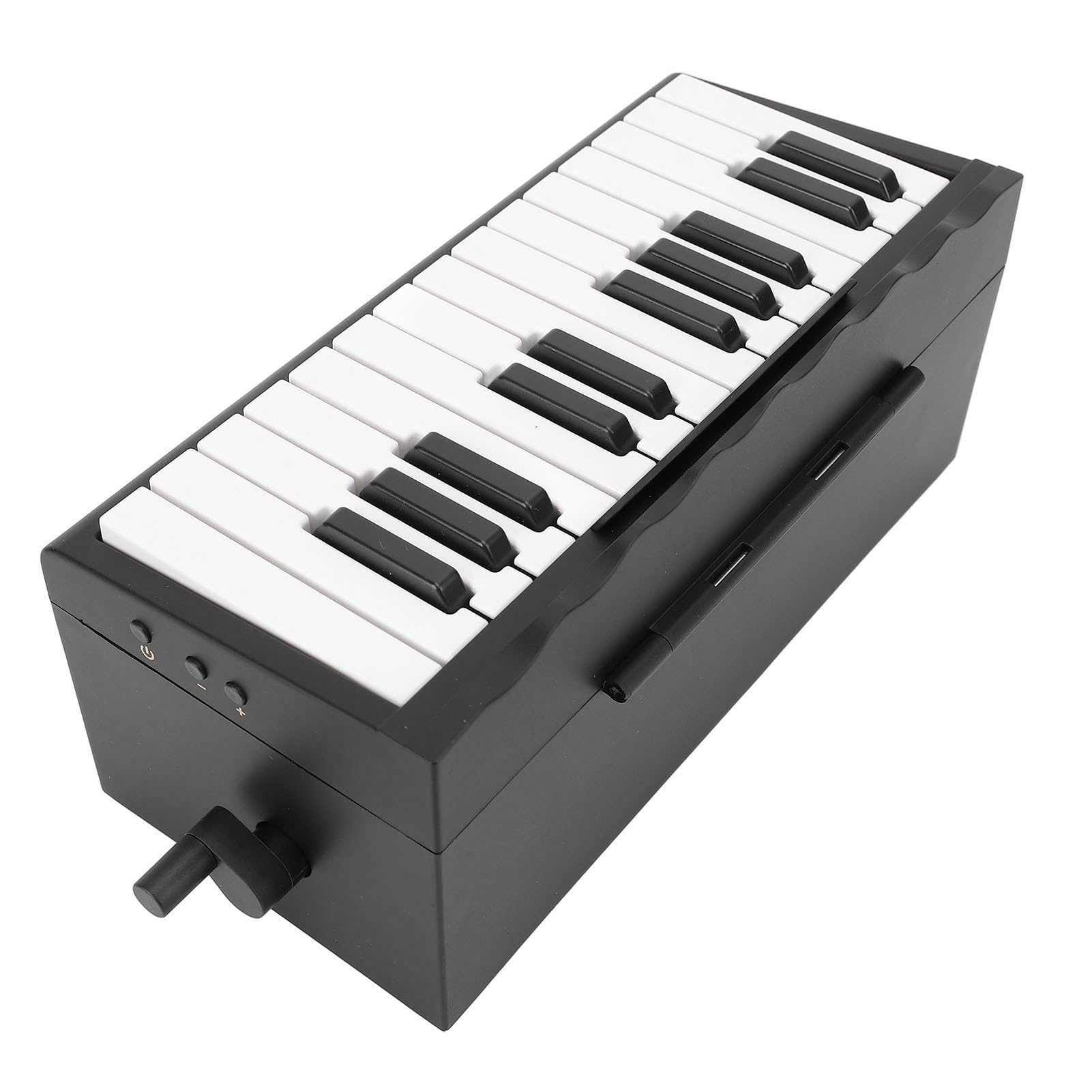 Fabater Spielbarer Klavierkalender, 25 Tasten, Einstellbare Lautstärke, 1000 MAh, Wiederaufladbare Handkurbel, Klavier-Tischkalender mit 27 Karten für 2025 Schreibtisch-Organizer (BLACK)