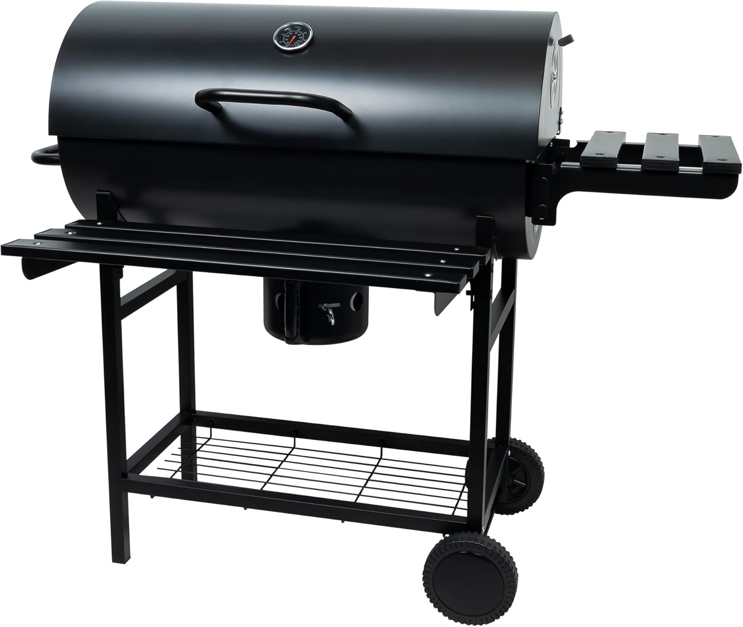 Charcoal Grill with Lid, 27" Outdoor BBQ Grill with Thermometer, Side Shelves, Wheels & Ash Catcher, Large Barrel Charcoal Smoker for Backyard, Camping & Outdoor Cooking
