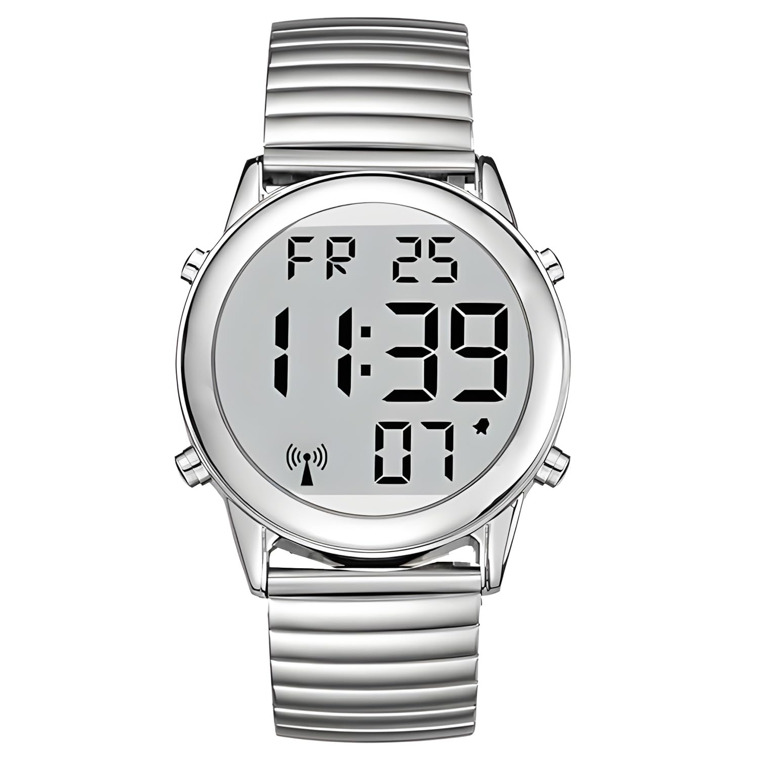 Montre parlante allemande pour homme - Montre radio-pilotée - Écran LCD - Grand chiffre facile à lire - Annonce de la date et de l'heure - Pour les aveugles, les personnes âgées et les
