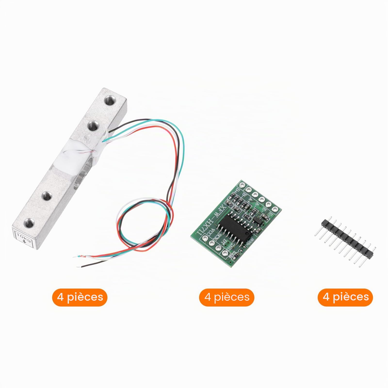 QUARKZMAN 4 Ensemble Capteurs de Poids à Cellules de Charge Numériques 10Kg + Module Capteur de Pesage HX711 24 Bits de Précision A/D à Double Canal pour Kit Balance Cuisine Électronique