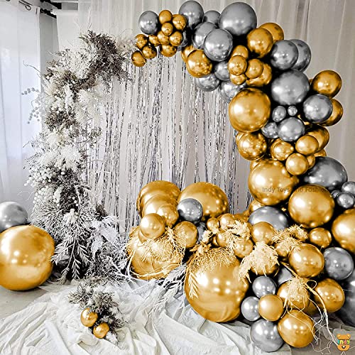 Image of Just Party 25Pcs Silver & 25Pcs Golden Metallic Chrome Balloons with Shiny Surface For Birthdays /Anniversary /Engagement /Baby Shower /bachelorette Party Decorations (Pack of 50)