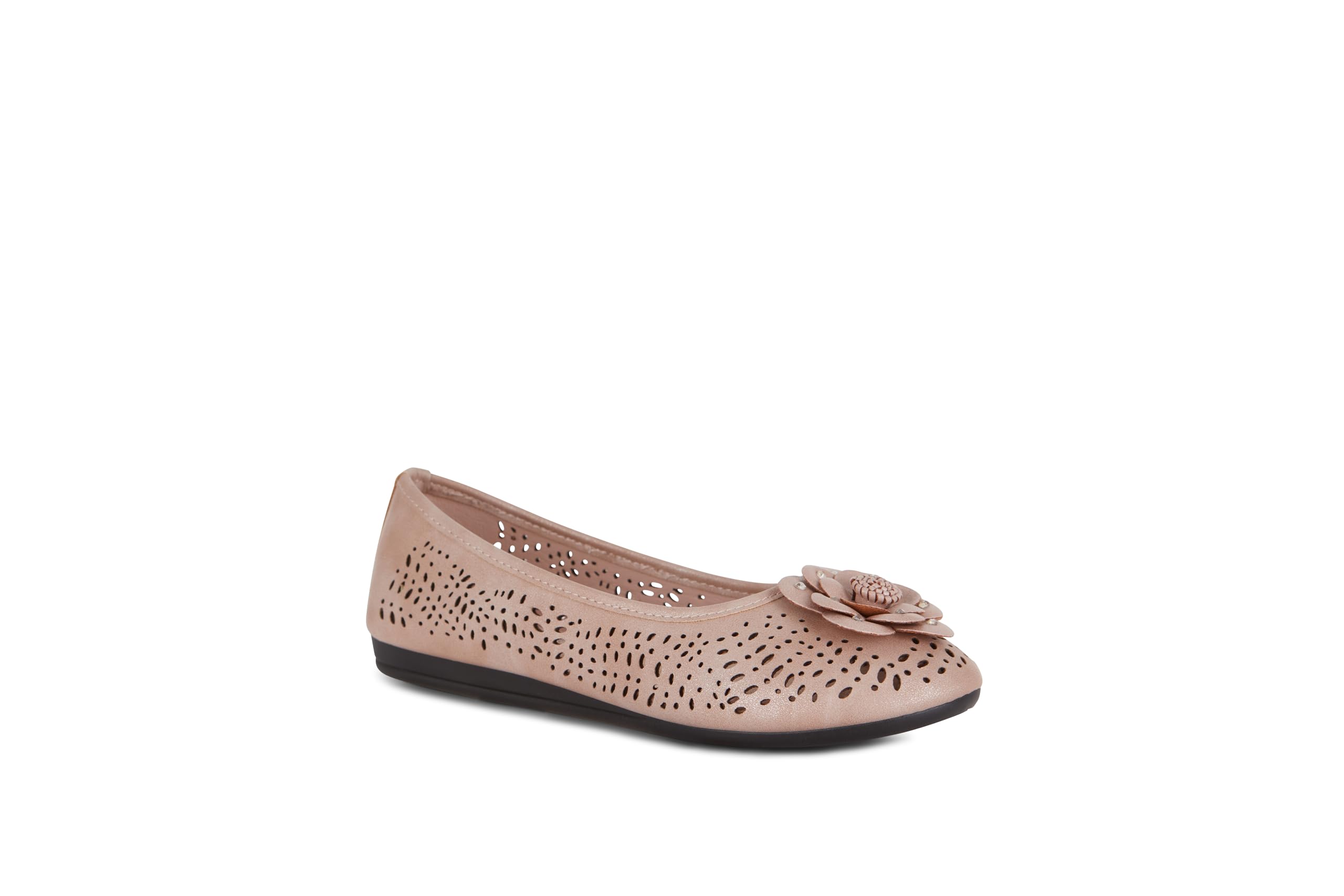 Harborsides Antwerp Womens Flats Slip-On Shoes Comfortable with Memory Foam Eyelet Details & Rose Ornament