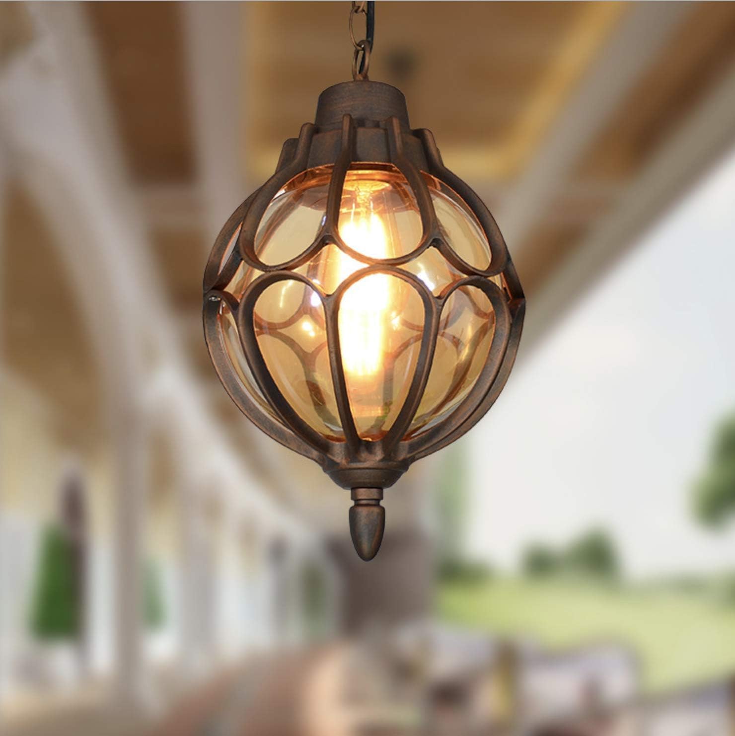 TLINGMEIXIAN Vintage Pendant Lights Outdoor Waterproof Ceiling Lights Industrial Aluminum Glass Hanging Chandelier Lighting for Porch, Corridor, Villa, Yard, Indoor-Xian