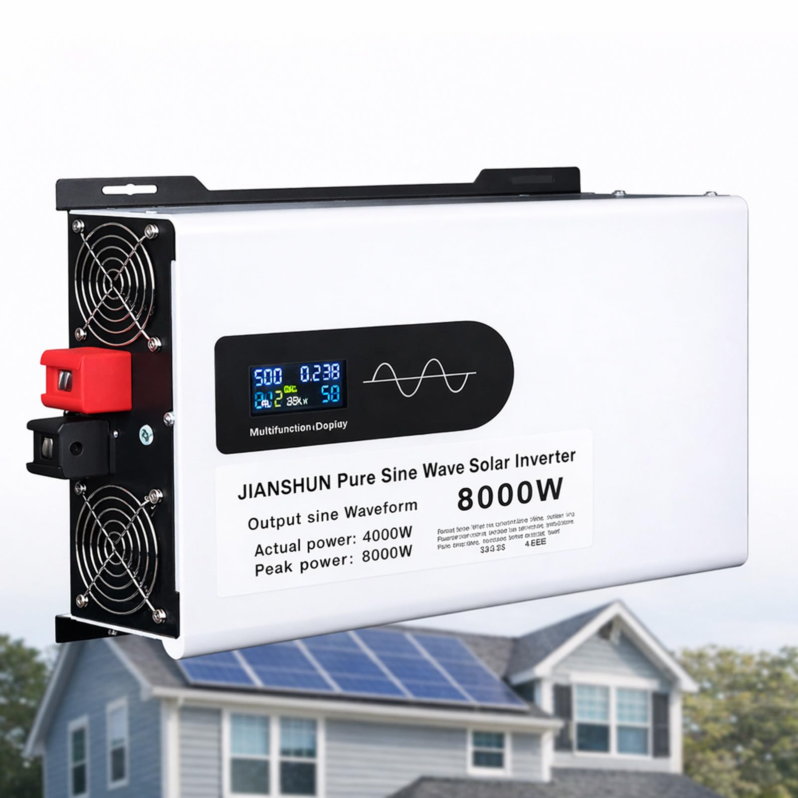 Inverter a Onda Sinusoidale Pura 6000W, Inverter Auto DC 12V/24V/48V a 110V/220V AC con Prese AC e Display LCD, per Veicoli e Camper 12V8000W