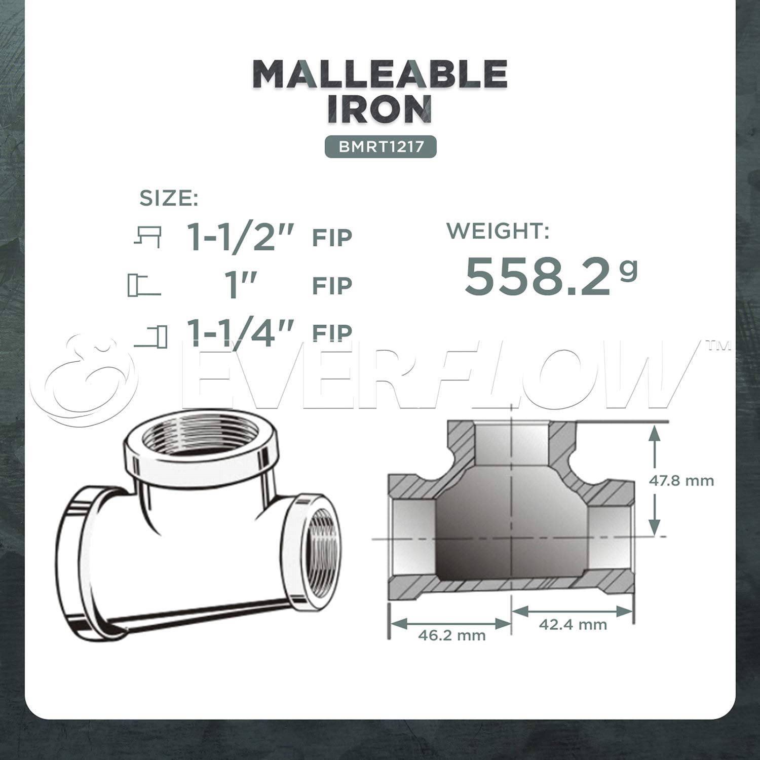 Everflow Supplies GMRT1217 - Camiseta reductora (1-1/2" x 1" x 1-1/4" galvanizada maleable con conexión roscada hembra
