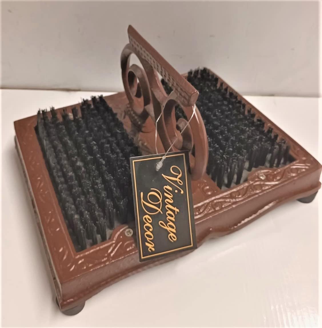 AuraHome® Cast Iron Bronze Boot Scraper with Stiff Nylon Bristles effectively removes mud, Welly