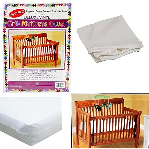 Deluxe Vinyl Zippered Crib Mattress Cover Full Encasement 28' x 52' Standard Size Waterproof White