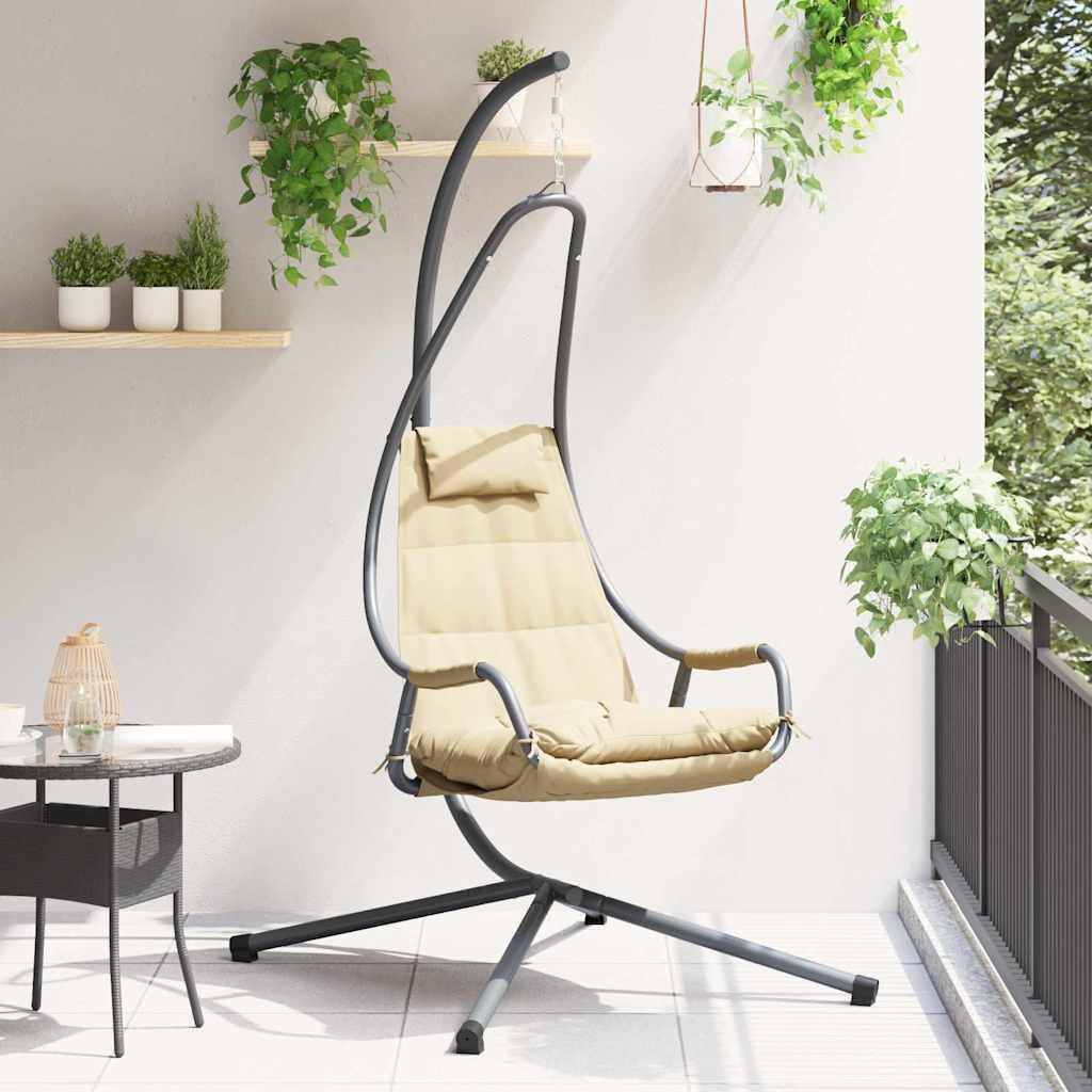 Silla colgante de huevo beige, 94 x 107 x 196,5 cm, silla colgante de acero para sala de estar, balcón, exterior o interior, mecedora, sillón, adulto