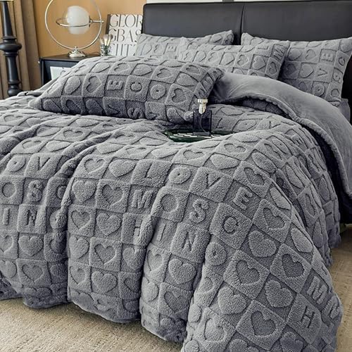 MANEMI Edredón Borrego 260 x 240 cm con 2 Fundas de Cojin - Edredón Nódico Invierno Cálido y Suave con Relleno de Micro Fibra Poliéster, Edredón Reversible Franle y Sherpa