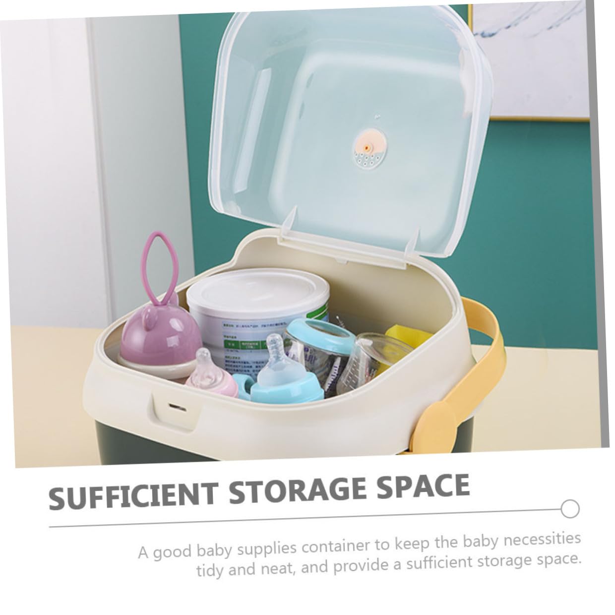 HEMOTON Babyflaschen aufbewahrungsbox Groß mit Deckel Staubdicht Babyflaschen trockengestell mit Ablage für Babytassen und Milchflaschen Küchenorganizer Grün weiß