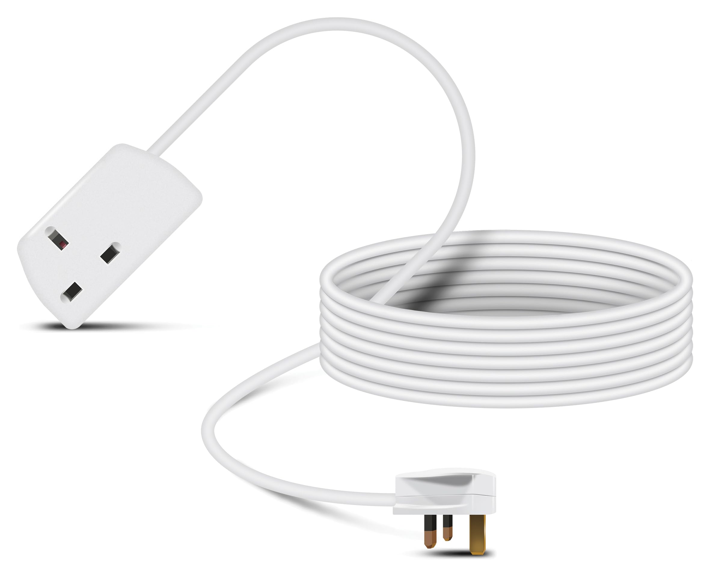 Eagle Single Gang Mains Power 13A Extension Socket to 13A UK Plug Lead Cable, British Standards BS1363 10m White