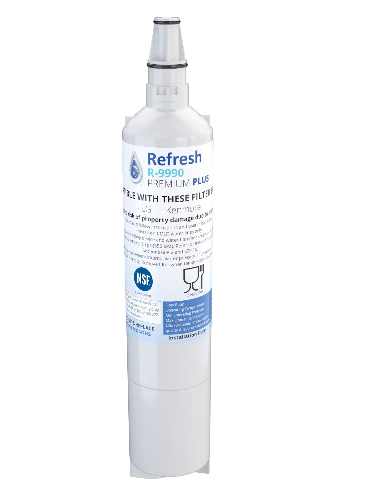 Refresh NSF-53 Premium Replacement Refrigerator Water Filter Compatible with LG 5231JA2006A, 5231JA2006B, LT600, LT600P also fits Kenmore 46-9990, 9990, 469990 Refrigerator Water Filter (1 Pack)