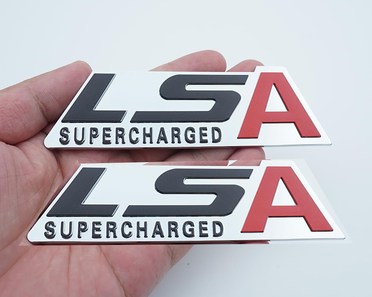 Pair Set LSA Supercharged Emblems 3D Badge Supercharger Nameplate Swap LSX Replacement for LSA (Silver Black Red)
