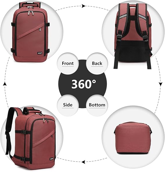 Kono Carry On Backpack 40x20x25 Under Seat Ryanair Cabin Flight Bag Travel Hand Luggage Shoulder Bag 20L (Red)