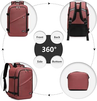 Kono Carry On Backpack 40x20x25 Under Seat Ryanair Cabin Flight Bag Travel Hand Luggage Shoulder Bag 20L (Red)