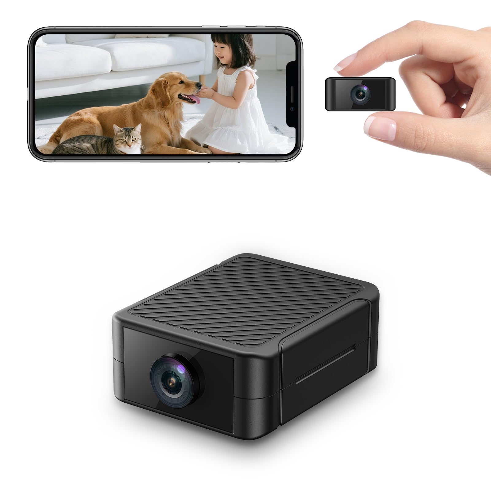 Hidden Camera 4K Spy Camera with Night Vision 4H Battery Life Motion Detection Alerts SD Cloud Storage Phone