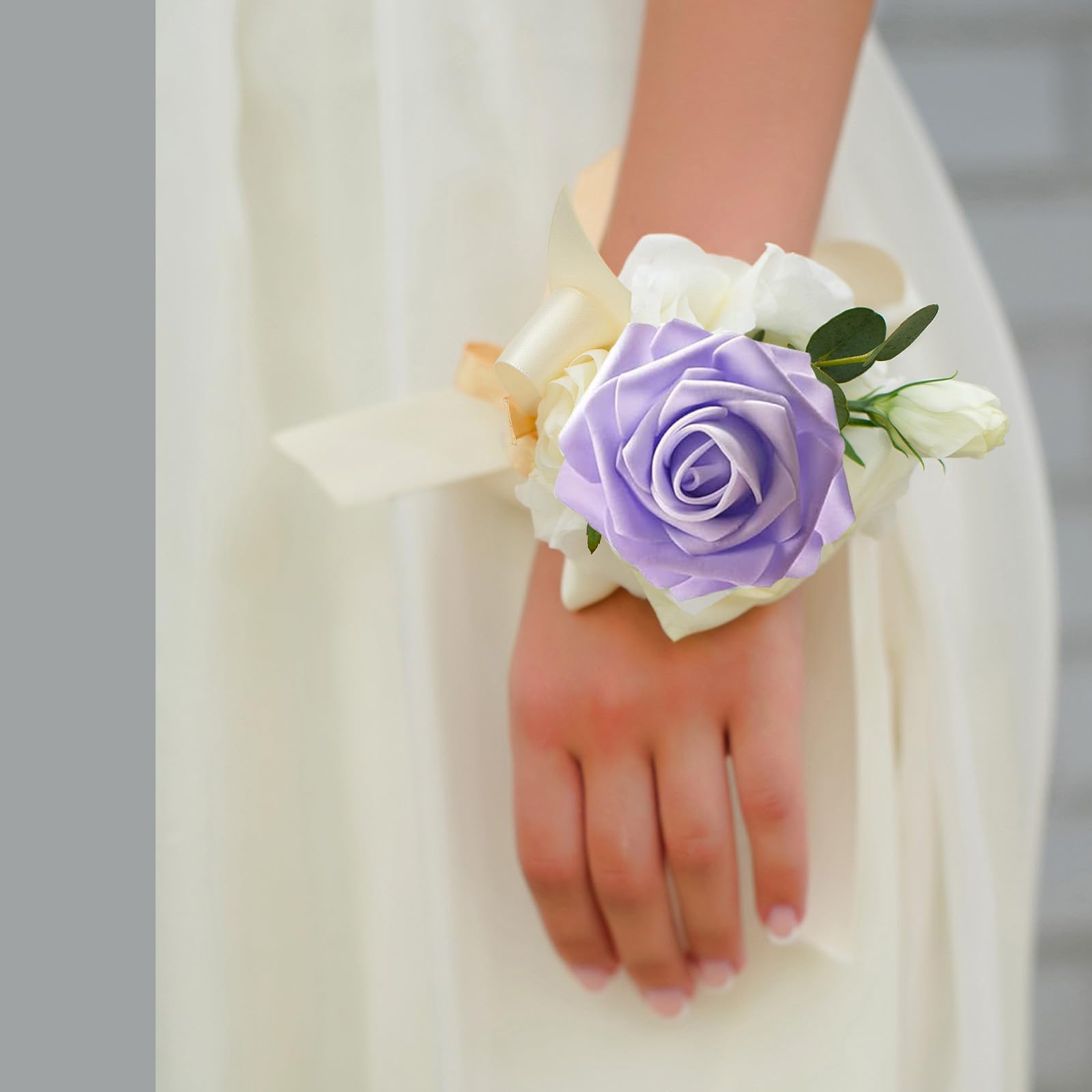 25Pcs Lilac Artificial Roses, Real Touch Foam Roses with Stems, 4 Leaves, Artificial Flowers for Wedding Bridal Bouquets - Image 3