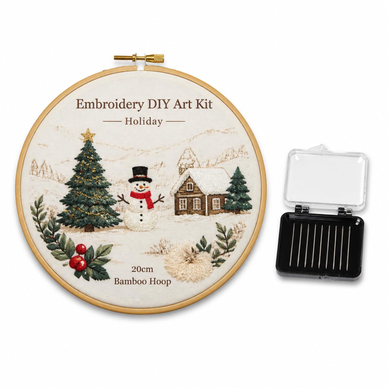 Set de Bordado Navideño con Bastidor de 20 Cm y Organizador de Alfileres para Costura con Tapa Transparente Adecuado para Principiantes Adultos y