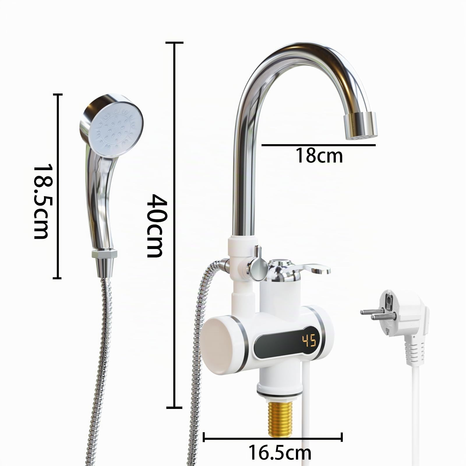 LANMOU Cuisine Electrique Chauffe-Eau Robinet d'eau Chaude et Froide à Double Usage Instantanée Chauffe Robinet 220V 3000W avec Affichage de la Température et Douche Amovible Tete Electrique