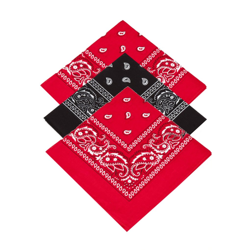 Buckingham Boutique Unisex Red,Black,Red Pack Of 3 X Handkerchiefs With Paisley Pattern For Men, Women, Children, Boys Girls Hankie Neckerchief/Bandanna/Bandana Head/Neck Scarf/Headtie/Head Tie 100% Cotton (Red,Black,Red)