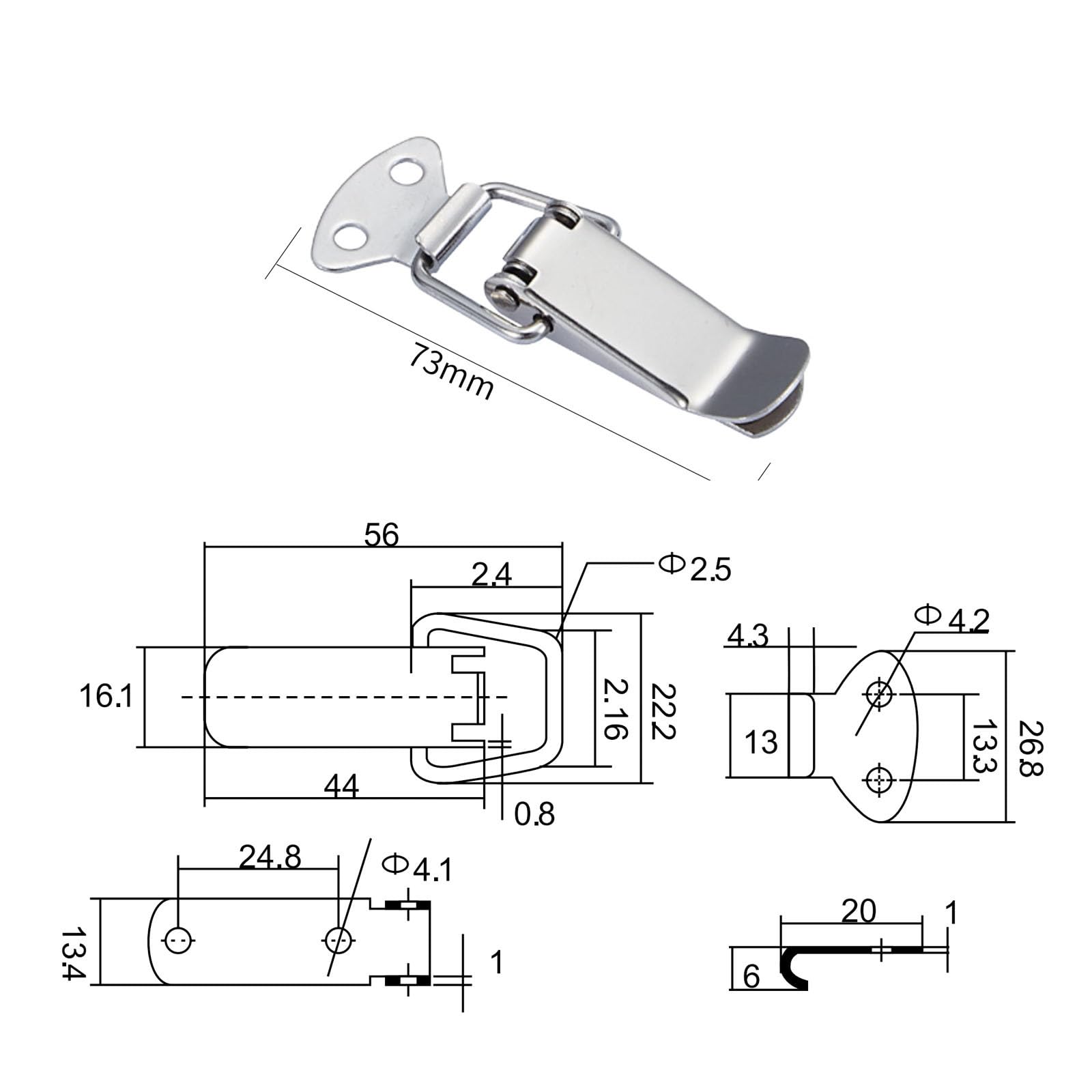 Leliafleury 4PCS Spring Loaded Toggle Latch Stainless Steel Tension Clasp Spring Lock Hasp Catch Duck Billed Buckles for Toolbox Drawer Cabinet Case Closet Small - Image 2