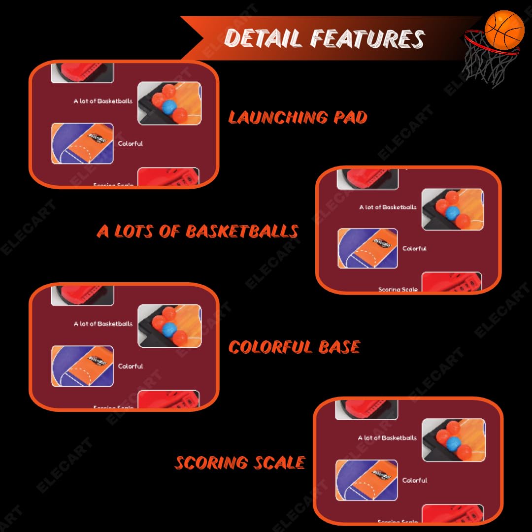 Elecart Desktop Basketball Game for Kids & Adults | Mini Tabletop Basketball Shooting Game | Indoor Board Game with Dual Launchers | Stress Relief Office Toy | Hand-Eye Coordination 3