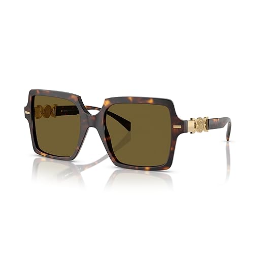 Versace Óculos de sol femininos armação Havana, lentes marrom escuro, 55 mm, Havana, Large